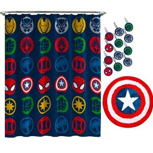 Marvel Avengers 14 Piece Bathroom Set-Shower Curtain, 12 Hooks, & Bath R…